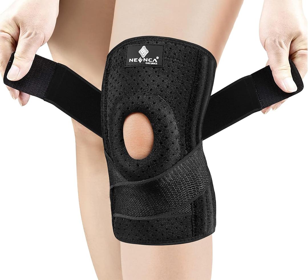 NEENCA Knee Brace for Knee Pain, Adjustable Knee Support with Patella Gel Pad & Side Spring Stabilizers, Knee Wrap for Arthritis, Meniscus Tear, ACL, Knee Pain Relief, Runner, Sport, Black, Large