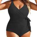 Yonique Plus Size One Piece Swimsuits for Women Tummy Control Bathing Suits Full Coverage Swimwear (Black) 12 Plus