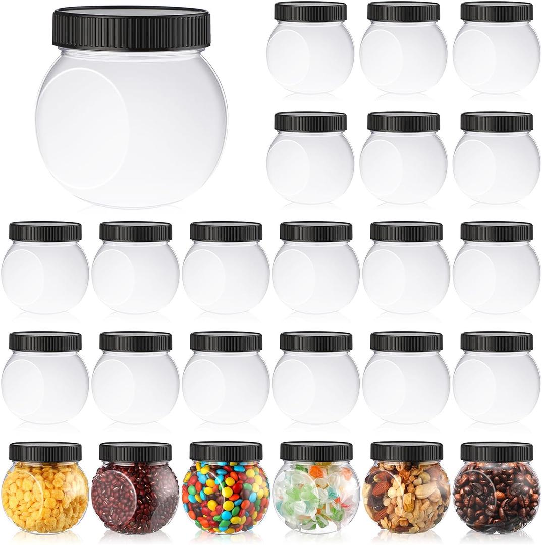 Tradder 24 Pcs Plastic Candy Jars with Lids 8.5 oz Wide Mouth Candy Containers Bulk for Cookie Buffet Coffee Party Laundry Kitchen