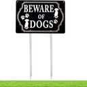 Kichwit Beware of Dogs Sign with Stakes, Aluminum, All Metal Construction, 11.8 x 7.9 Inches, Metal Stakes Included