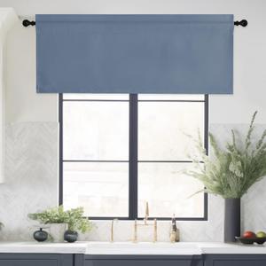 NICETOWN Stone Blue Farmhouse Valance - Rust Small Valance for Windows 42x16 Inch Solid Blackout Rod Pocket Kitchen Short Curtain Toppers for Bathroom Living Room, 1 Panel