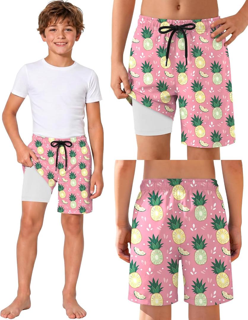 Xaatren Boys Quick Dry Swim Trunks Swimsuit | Teens, Compression Liner, Quick Dry, Board Shorts, Drawstring, Anti Chafe, Pockets, Beach, Swimwear, Vacation, 5-14 Years