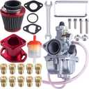 VM22 26mm Carburetor Carb Kit fit for Performance Intake Pipe Mainfold 38mm Air Filter Fit For Predator 212cc GX160 Honda GX200 CT200U 196cc KT196 Clones Go Kart Mini Bike Race Kart (Red) (with Metal wire mesh air filter)
