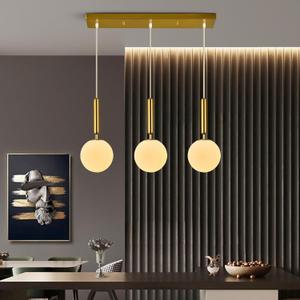 Modern Gold Pendant Light Hanging Fixture Light for Kitchen Island Mid Century with Globe Pendant Light Milk White Glass Pendant Lighting for Living Room Bedroom Entryway (3-Light), 1-Pack Straight 3-Light