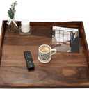 26 x 26 Inches Large Square Curved Black Walnut Wood Ottoman Tray with Handles, Serve Tea, Coffee Classic Wooden Decorative Serving Tray