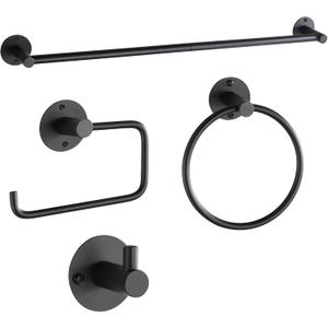 BVL Towel Racks for Bathroom 4 Pieces,Matte Black Stainless Steel Bathroom Accessories Set Wall Mounted Included 24 Inches Towel bar,Towel Holder,Toilet Paper Holder,Robe Hook