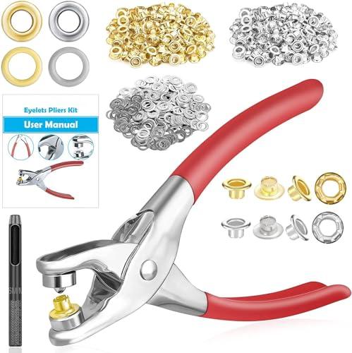 803Pcs Grommet Eyelet Pliers Kit, 1/4 Inch Grommet Tool Kit with 800 Metal Eyelets, Grommet Hand Press kit for Leather Crafts(Inside Dia: 6.4mm/Outer Dia: 12mm (A.I.S.)/Flange Width: ~3mm)