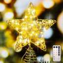 Christmas Star Tree Topper, 40 LED Star Tree Topper with Remote Control 8 Mode Lighting Christmas Tree Decorations LED Light for Indoor Home Decor, Gold