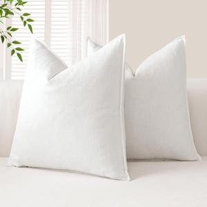 OTOSTAR Pack of 2 Linen Solid Throw Pillow Covers 18 x 18 Inch Boho Decorative Pillowcases Soft Accent Pillow Covers for Sofa Couch Chair Bedroom Farmhouse Home Decor Cushion Covers, White