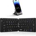 Samsers Foldable Bluetooth Keyboard - Portable Wireless Keyboard with Stand Holder, Rechargeable Full Size Ultra Slim Folding, Compatible iOS Android Windows Smartphone Tablet and Laptop - Black