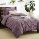 Twin XL Comforter Set Grayish Purple, 5 Pieces Pintuck Bed in a Bag | College Dorm Essentials, OEKO-TEX 100 Certified, 240GSM All Season, Down-Alternative Comforter, Sheets, Pillowcase & Sham