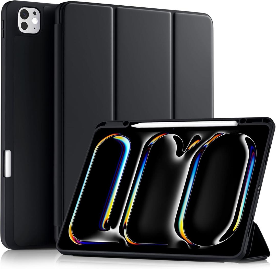 Akkerds Compatible with iPad Pro 13 Inch Case (M5/M4) 2025/2024, for iPad 13 Pro Case with Pencil Holder, Slim Trifold Stand Protective Cover with Soft TPU Back, Auto Wake/Sleep (Black)