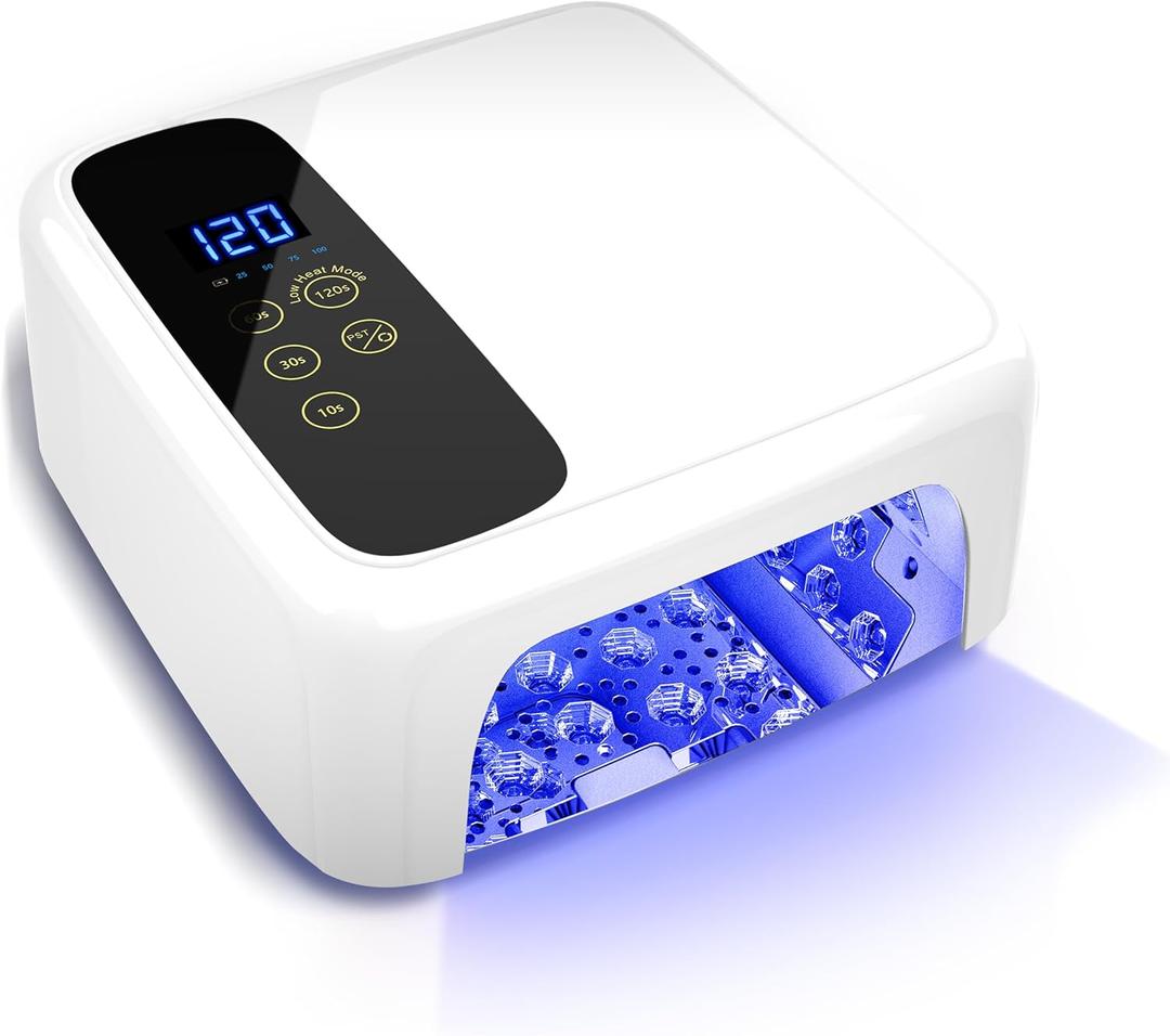 Interchangeable Light Panel & Battery - Cordless Rechargeable 72W AI UV LED Nail Lamp with Metallic Reflector & Base, Professional Salon-Grade Wireless Gel Nail Dryer Fast Curing Light (White)