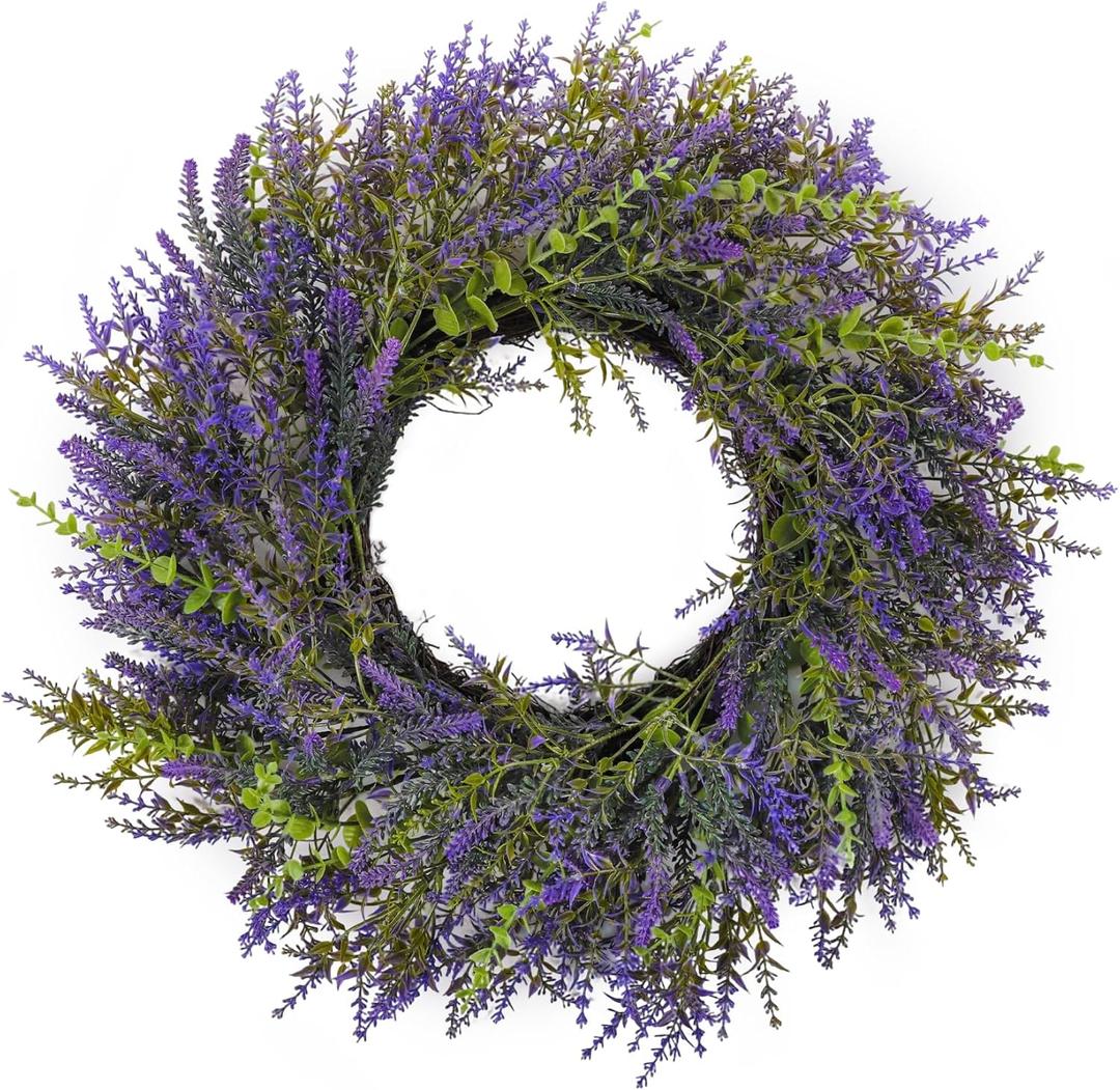 26'' Large Lavender & Eucalyptus Wreath for Front Door, Window - Artificial Eucalyptus Leaves Greenery Outdoor Wreath for Wedding Farmhouse Porch Wall Room Home Decor (Purple)