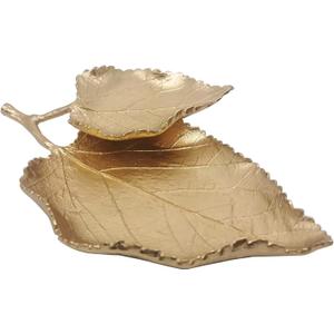 Jewelry Dish, Metal Trinket Dish Leaf Shaped Ring Holder Jewelry Organizer Vanity Dish Tray for Dresser Christmas Birthday Wedding Gifts Double Mulberry Leaves
