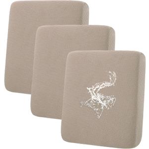 hyha Waterproof Couch Cushion Covers for Pets, Non Slip Sofa Seat Cover for Dogs Washable, Soft Thick Stretch Jacquard Fabric, Sofa Slipcovers with Elastic Bottom (3 Pieces, Taupe)