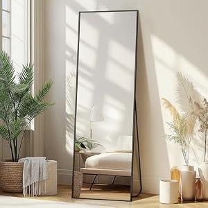 Delma Full Length Mirror with Stand, Black Floor Mirror
