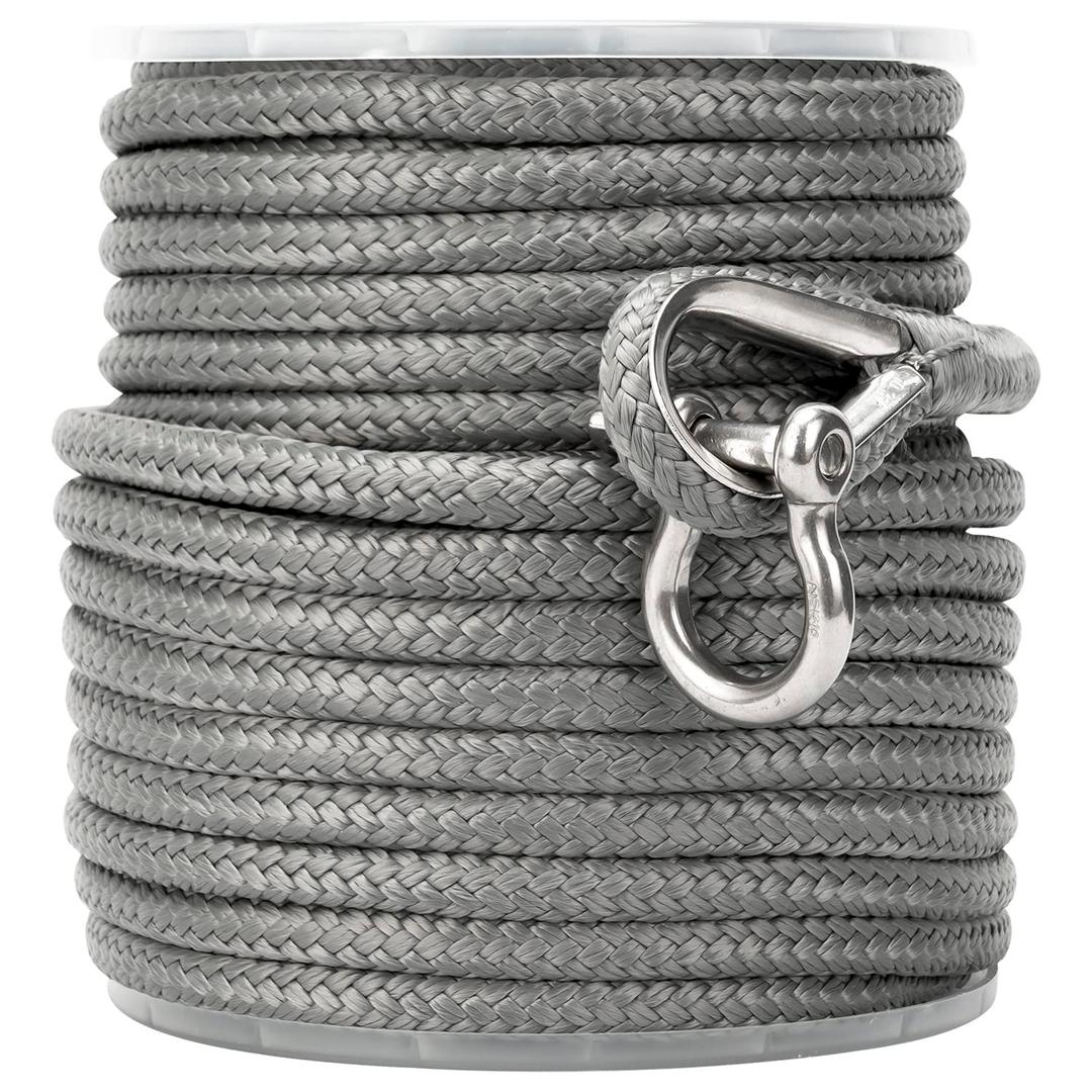 Made 3/8 Inch 150 FT Black Grey Nylon Anchor Line Double Braided Anchor Rope/Line with Thimble (3/8" x 150' Grey Nylon)