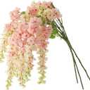 Dailisen 3 Strands 40'' Silk Blush Wisteria Artificial Flowers, Fake Wisteria Floral Hanging Plant Garland, for Home Decor, Party, Floor Vase, Balcony, Wedding Arrangement Decoration (Blush)