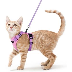 rabbitgoo Cat Harness and Leash for Walking, Escape Proof Soft Adjustable Vest Harnesses for Cats, Easy Control Breathable Reflective Strips Jacket, Pink & Purple, S