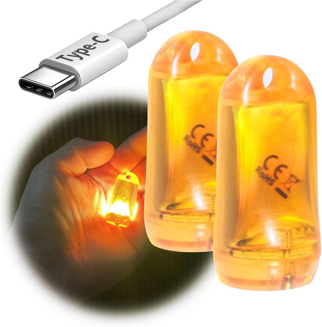 USB Mini LED Lantern, 2 Pack Waterproof EDC Keychain LED Flashlight for Camping, Type-C Rechargeable Battery Small Stick Lamp Puck Dog Collar Torch Light (Orange+Red)