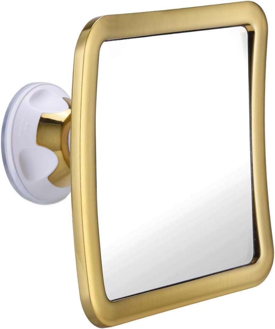 MIRRORVANA Fogless Shower Mirror for Shaving with Improved Suction and 360 Swivel - Unbreakable Fog Free Mirror for Men and Women - 6.3" x 6.3" (Gold)