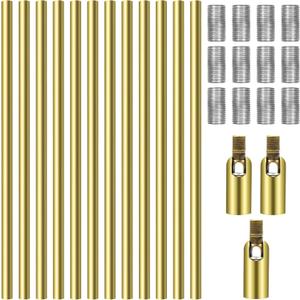 Antrader M10 Threaded Extension Rod 12pcs Lighting Fixture Stems with 3pcs 180 Degree Sloped Ceiling Adapters for Light Fixture Parts Replacement 12-inch Length Gold Color