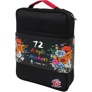 TBC The Best Crafts 72 Colors Dual Tip Acrylic Paint Markers, Double zipper design Topgrade Canvas bag,Waterproof, Non-Toxic, odorless, Suitable for Paper,Pottery, Stones, Glass,outdoor painting
