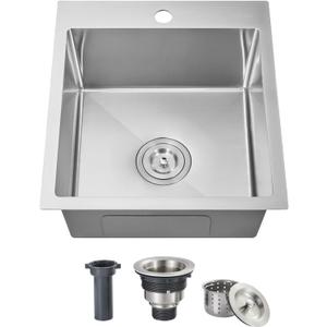ROVOGO 17"x19"x8" Bar Sink Drop in, Top Mount Kitchen Sink Single Bowl 304 Stainless Steel, Small Wet Bar Prep Sink with 1 Hole, Brushed
