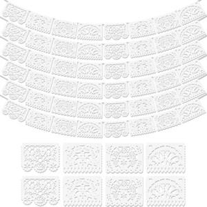 6Pack White Papel Picado Banner, Cinco De Mayo Decoration Plastic Mexican Banner Wedding Fiesta Party Decoration 5 De Mayo Mexican Themed Mexico Birthday Party Decor Supplies - 4 Patterns/90Ft 