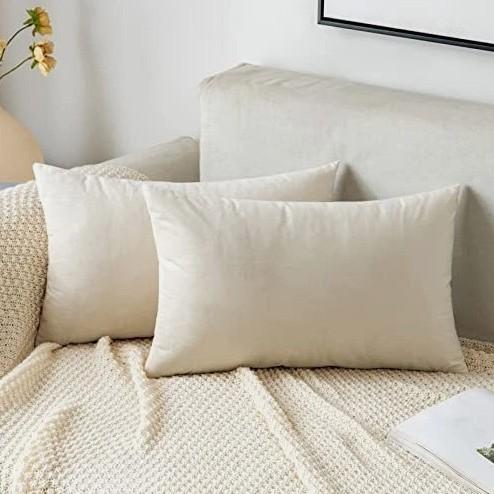 Velvet Throw Pillow Covers 12x20 Inch (Pack of 2) Cream White