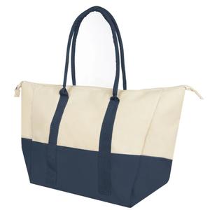 Extra Large Canvas Tote Reusable Beach Bag, Beige and Navy Blue, 5 PCS