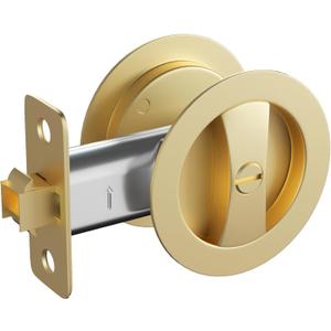 goldenwarm Brushed Gold Pocket Door Lock, Zinc Alloy Gold Pocket Door Hardware(2-3/8" Backset), Pocket Door Handles Round Pocket Door Locks for Bathroom for Closet Door Lock - 1 Pack