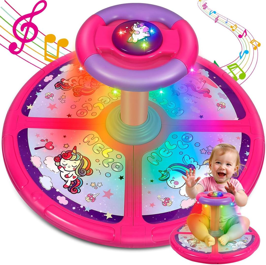 Unicorn Sit and Spin Toys for Toddlers 1 2 3 4 5 6 Years Old, Bigger Size, Christmas Birthday Gift for Kids Boys Girls with Music & LED Lights, 360°Spinning Seat Sensory Toys for 18M+