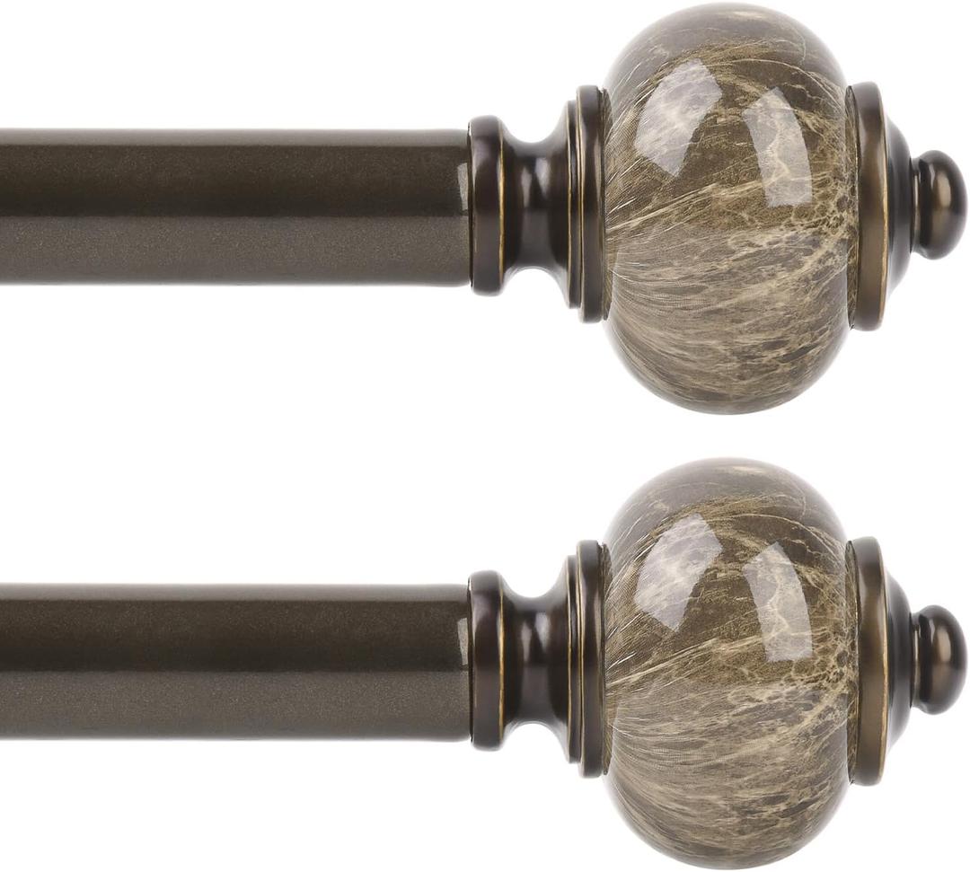 KAMANINA 2 Pack Curtain Rods for Windows 48 to 84 Inches (4-7ft), 1 Inch Single Heavy Duty Curtain Rod, Decorative Drapery Rod with Marble End, Antique Bronze
