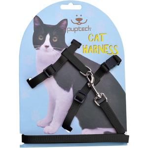 PUPTECK Adjustable Cat Harness and Leash Set Escape Proof Kitten Strap Collar for Walking Travel, Black, Medium