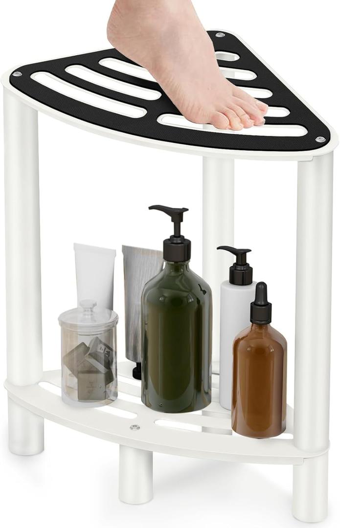 Stainless Steel Corner Shower Stool, Waterproof Shower Bench, Bathroom Stool for Shaving Legs, White