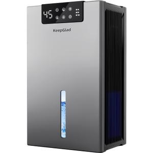 KeepGlad Dehumidifier, 98OZ Dehumidifiers for Home(1000sq.ft), Humidity Display Dehumidifier for Basement Bathroom Bedroom, Auto Shut Off, Washable Filter, Drain Hose, Timer, 7 Ambient Lights, Gray