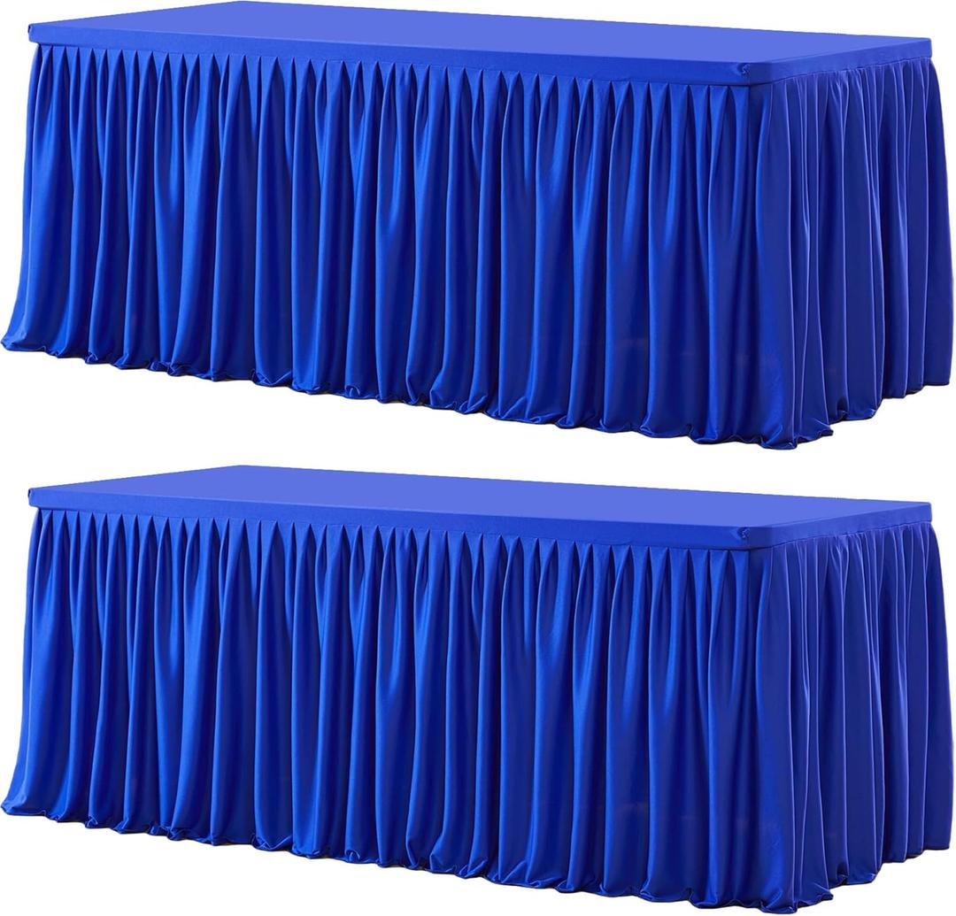 Wish Care 2 Pack Royal Blue Rectangle Table Clothes for 6 Foot Tables, Polyester Fitted Tablecloths 6t Stretch Table Cover for Wedding, Birthday, Parties, Trade Show, Craft Show, Size: 72" x 30" (6 Ft - 2 Pcs)
