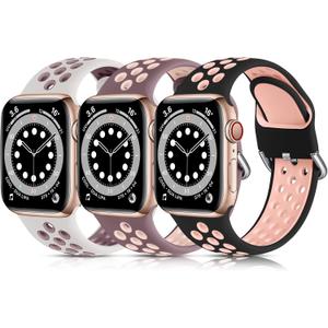 Lerobo 3 Pack Compatible with Apple Watch Band 44mm for Men Women 46mm 42mm 45mm 49mm Breathable Silicone Sport Bands for iWatch Bands Series 11 10 9 8 7 6 5 4 3 2 1 SE Ultra, M/L