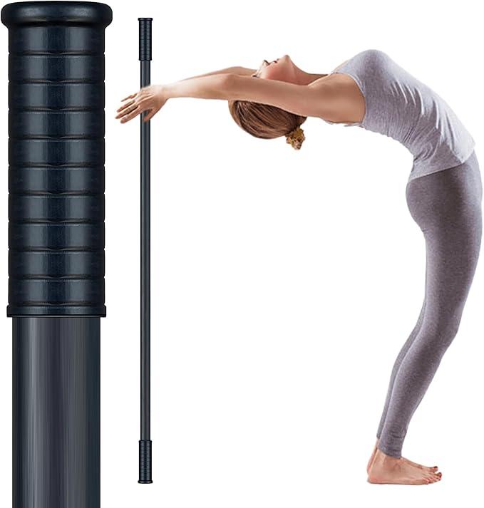 5ft Yoga Stick from Natural Bamboo with Non-Slip Handle-Stretching Stick for Mobility, Flexibility,Exercise,Workout, Physical Therapy,Pilates,Balance Fitness-Access Online Video Guide Without Any Info (Black Ends5ft)