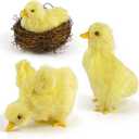 Stuffed Duck Plushies 4pcs,Realistic Plush Furry Yellow Baby Ducks Toy With Nest,Lifelike Animal Statue Duckling,Fake Duck Figurine,Easter For Spring Home Decors Gifts Decorations Photoshoot Props