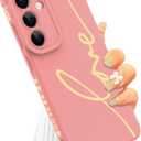 MOWIME for Samsung Galaxy S25 Plus Case, Back Cute Plating Love Letter Pattern with Anti-Fall Lens Cameras Protection Soft TPU Shockproof Phone Cases for Women Girls-Pink