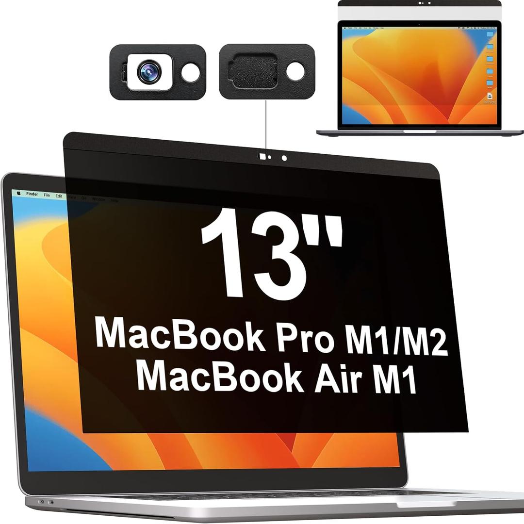 Mamol Magnetic Privacy Screen for MacBook Pro 13 Inch(2016-2022, M1, M2), Anti Glare Blue Light Filter with Camera Cover, Anti Spy Laptop Screen Protector