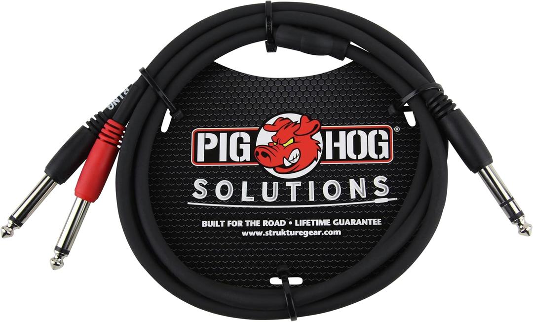 Pig Hog PYIC03 Dual TRS to 1/4 Insert Cable 3 Foot