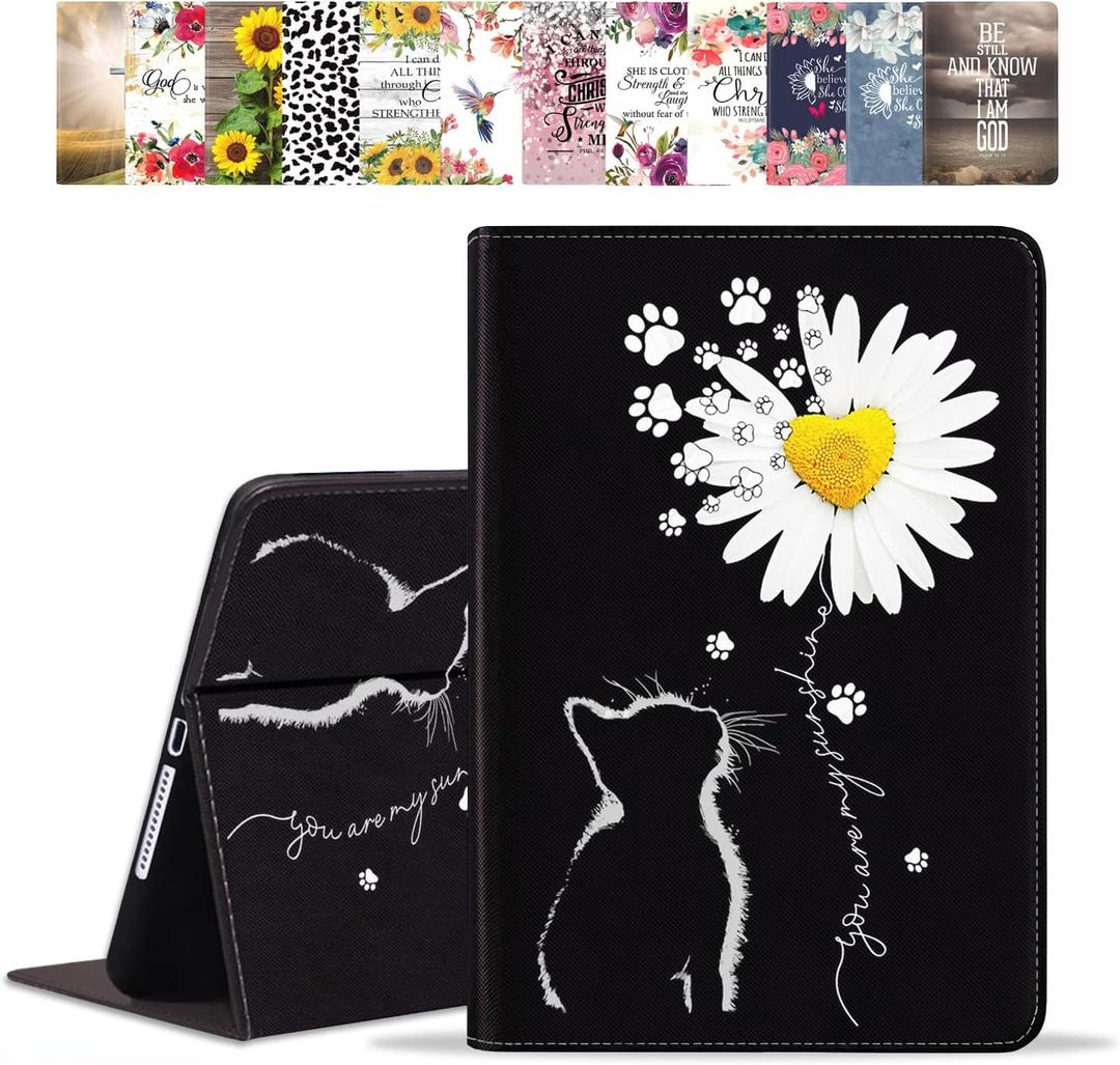 for iPad mini 6 2021 Case, PU Leather Folio Case Smart Cover with Stand & Auto Wake Sleep for iPad mini 6th Generation 8.3 Inch, Cat and Daisy Flower