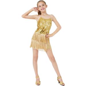 LOLANTA 2Pcs Girls Sequin Fringe Dress, Salsa Cha Cha Tassel Latin Dance Dress & Shorts, Adjustable Spaghetti Strap 5-13 Yrs