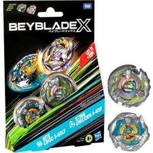 Beyblade X Bite Croc 3-60LF and Sting Unicorn 4-60P Dual Pack Set with 2 Right-Spinning Tops, Battling Top Toys for 8 Year Old Boys and Girls
