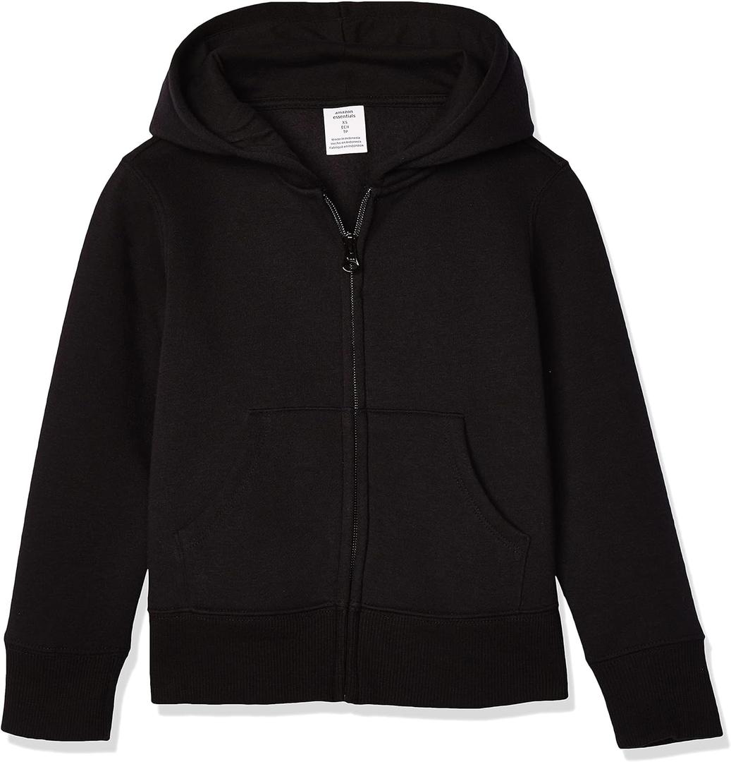 Amazon Essentials Girls and Toddlers' Fleece Zip-Up Hoodie Sweatshirt (X-Small, Black)