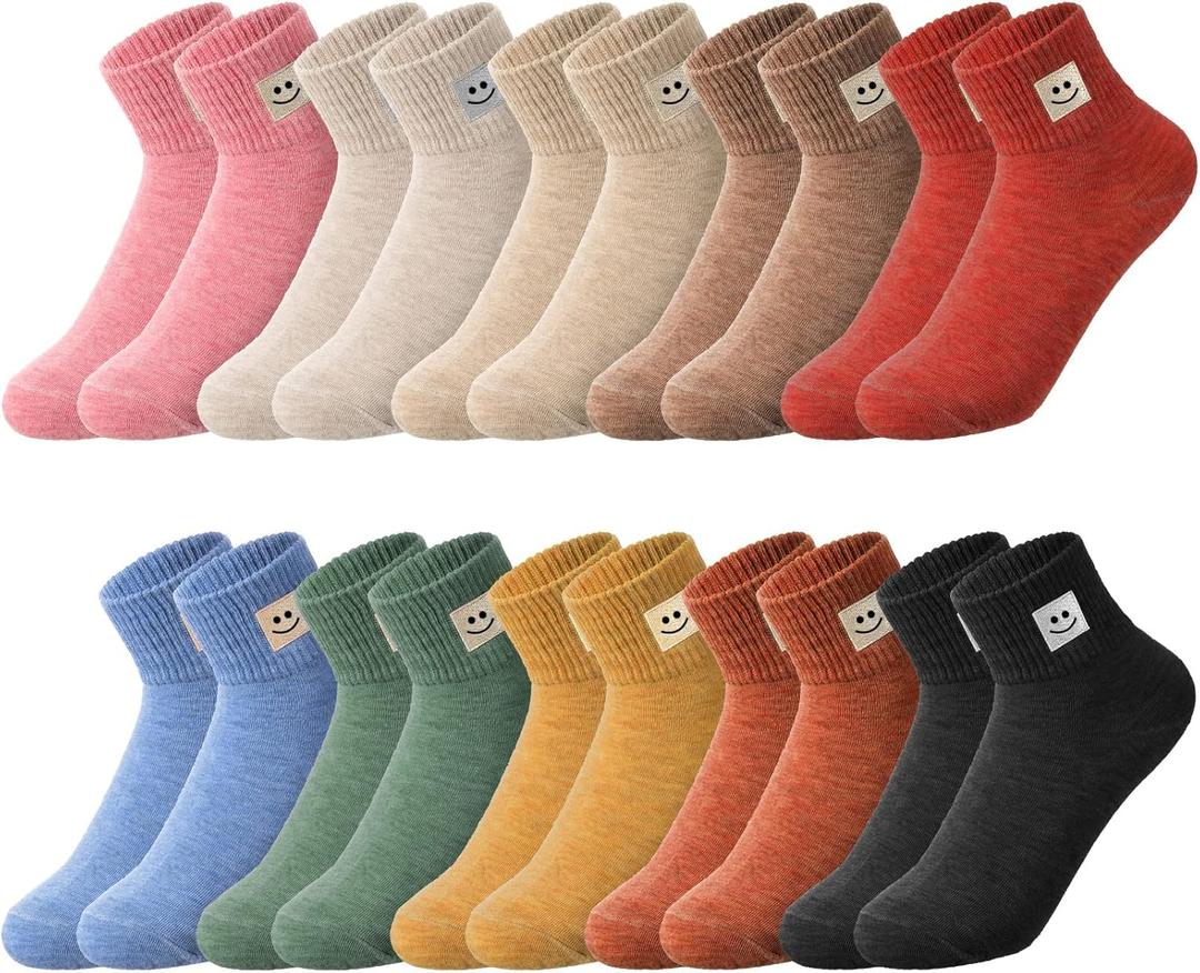 Eurzom 10 Pairs Socks Womens Crew Elastic Ankle Length Cotton Socks Aesthetic Cute Lightweight Low Cut Gifts for Women (One Size, Smile)